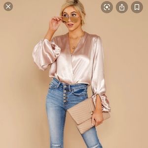 Rose Gold bodysuit - shimmer with balloon sleeves